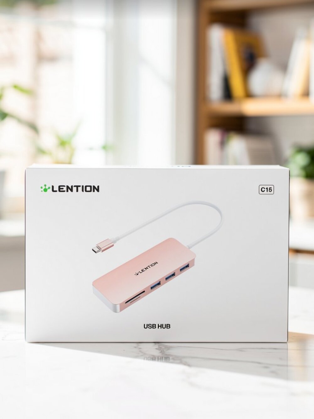 LENTION Pink USB-C Hub 4-Port Multi USB Adapter